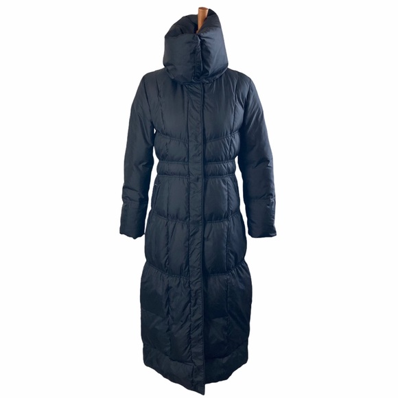 Cole HAAN Black Long High Collar Puffer Coat Small